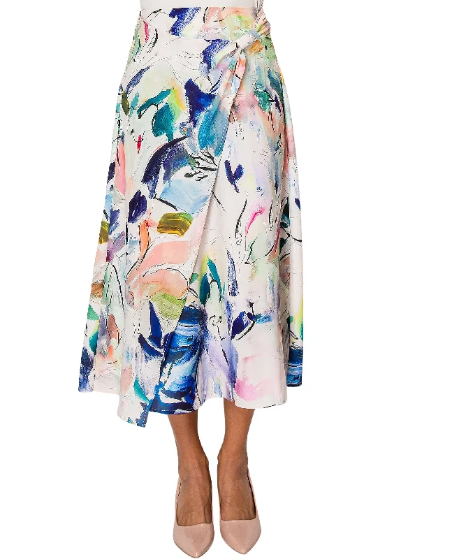 Skirts in midi length-Women's Business Skirts-Floral Print Wrap Skirt