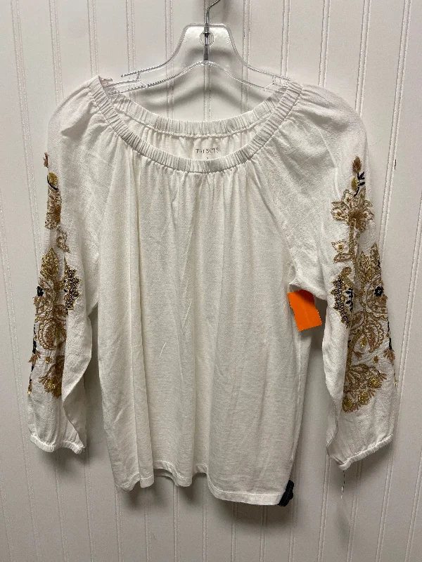 check shirts for men-Blouses and shirts with bishop sleeves -Women's Mandarin Blouses-Top Long Sleeve By Talbots In White, Size: S