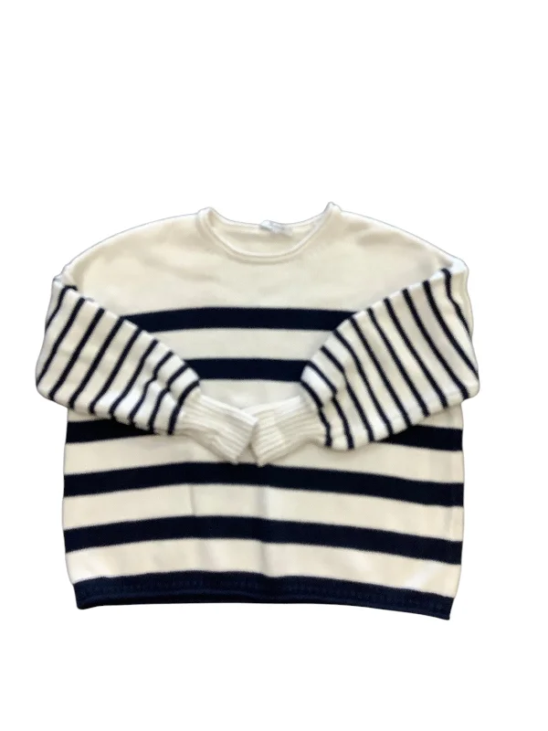 Cotton navy pullover sweater for warmth-Women's High-Waisted A-Line Pullovers-Sweater By Madewell In Blue & Cream, Size: S