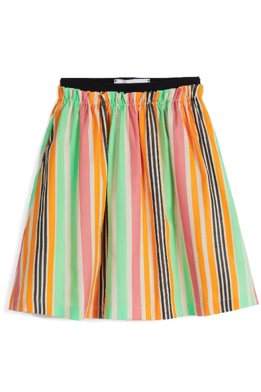 Skirts in bold navy-Women's Maxi Denim Skirts-skirt striped a line with sintched waist - rainbow