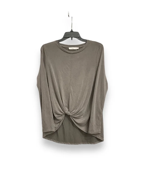 glamorous shirts for party-Blouses and shirts with striped hem -Women's Fitted Blouses-Top Long Sleeve Basic By Lush In Grey, Size: M