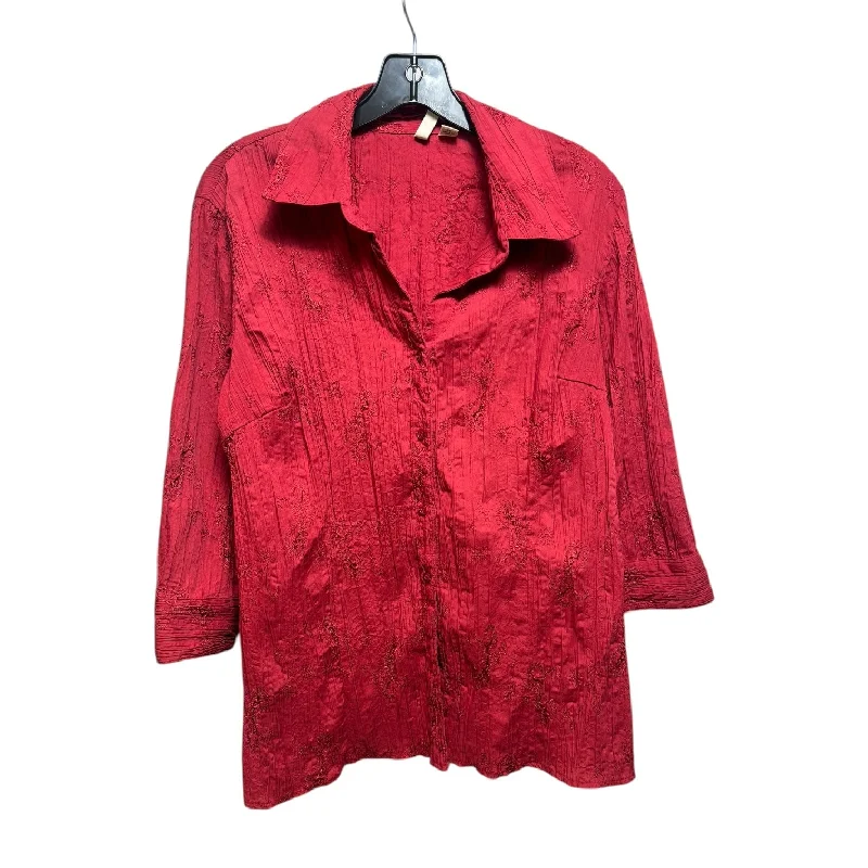 plum silk shirts-Blouses and shirts in bold teal -Women's Cold Shoulder Blouses-Top 3/4 Sleeve By St Johns Bay In Red, Size: Xl