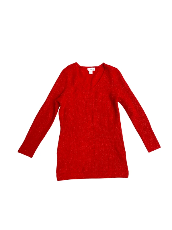 Crew-neck acrylic pullover sweater for budget-Women's Silk Pleated Pullovers-SWEATER by LIZ CLAIBORNE In RED, Size: L