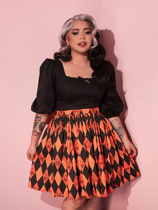 Skirts for evening appeal-Women's Sequin Floral Skirts-BACKLOT NON DAMAGED - TRICK R TREAT™ Skater Skirt in Halloween Harlequin Print