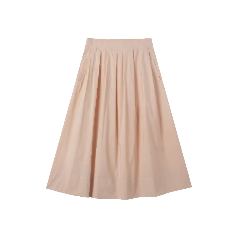 Skirts in light grey-Women's Low-Waisted Ruffle Skirts-midi soft pleated skirt - beige