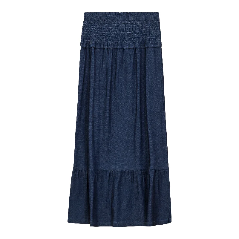 Skirts in deep blue-Women's Low-Waisted A-Line Skirts-skirt midi rouched waist - dark denim wash