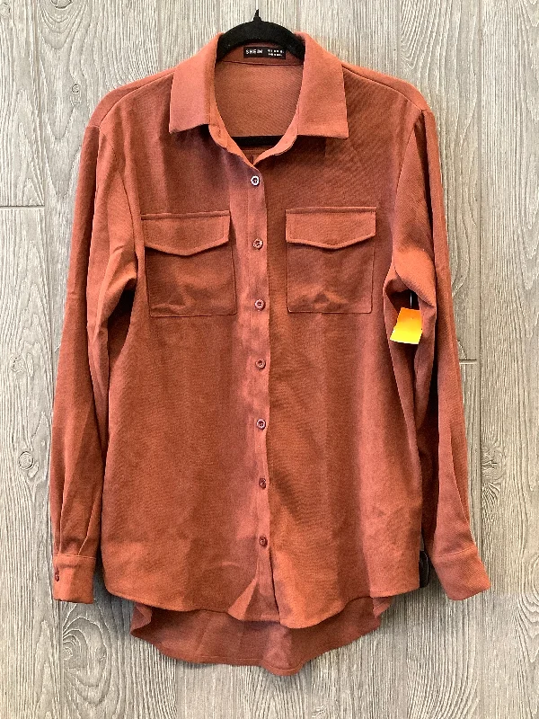 onyx shirts for men-Blouses and shirts with gathered front -Women's Keyhole Blouses-Top Long Sleeve By Shein In Orange, Size: S