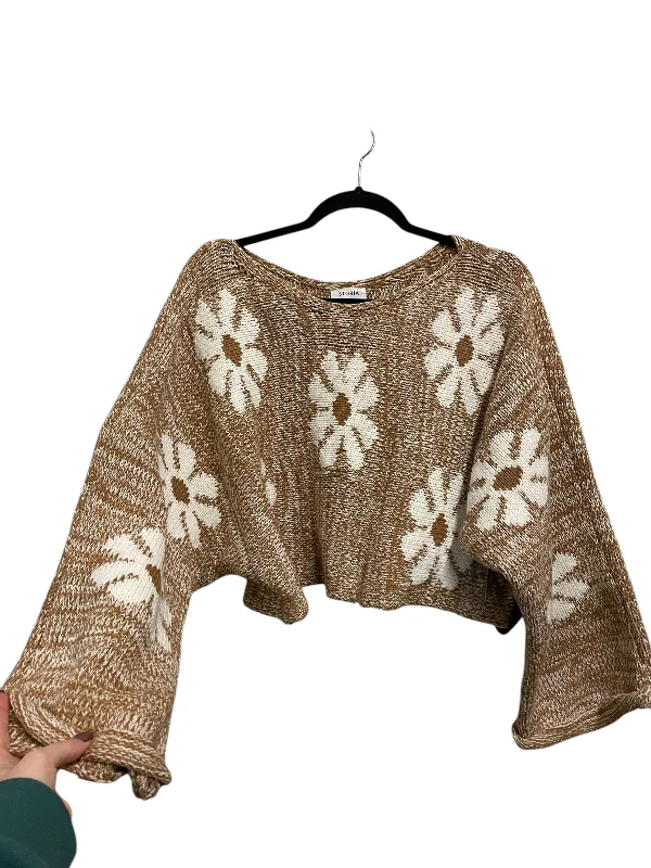 Black crew-neck pullover sweater for classic-Women's Sequin Denim Pullovers-Sweater By Storia In Brown, Size: S