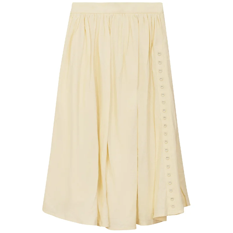 Skirts with subtle texture-Women's Fringe Floral Skirts-skirt linen a line with side buttons - pale banana