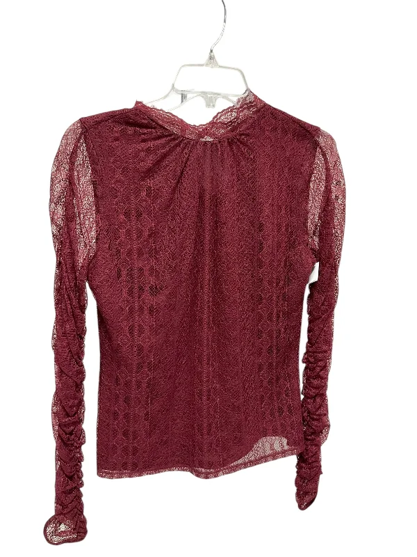 artisan blouses-Blouses and shirts with split front -Women's Embroidered Tops-Top Long Sleeve By Express In Red, Size: M