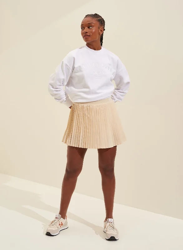 Skirts with elastic waist-Women's Layered Skirts-Oat White Pleat Skort