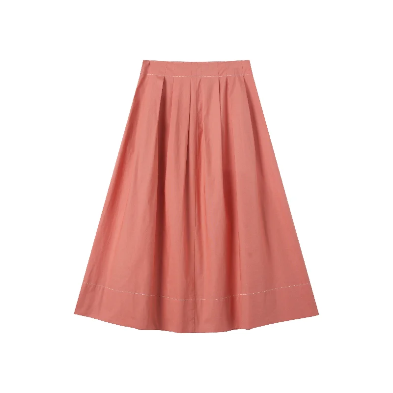 Skirts with bold hem-Women's Leather Skirts-midi soft pleated skirt - sherbet