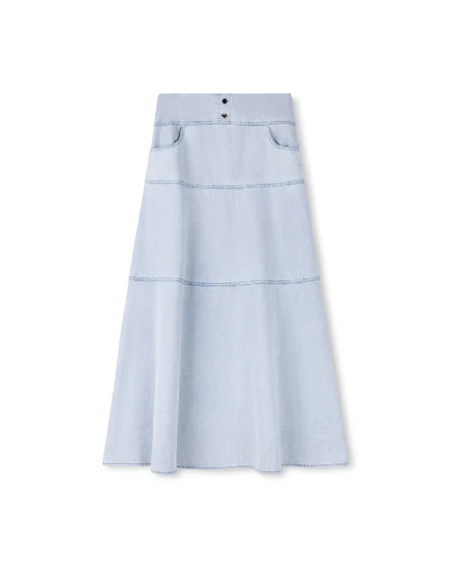 Skirts with modern pleats-Women's Chic Skirts-skirt midi tiered panels - light blue denim