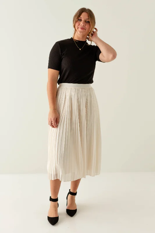 Skirts in black-Women's Asymmetrical Skirts-'Theodora' Pleated Midi Skirt in Cream