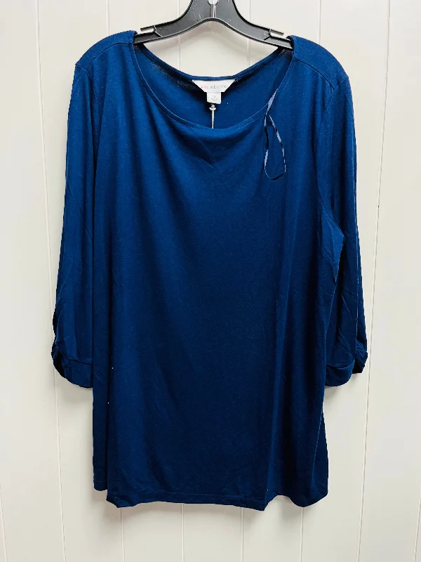 slouchy shirts for casual-Blouses and shirts with ruffle sleeves -Women's Zip-Front Blouses-Top Long Sleeve Basic By Liz Claiborne In Blue, Size: 1x