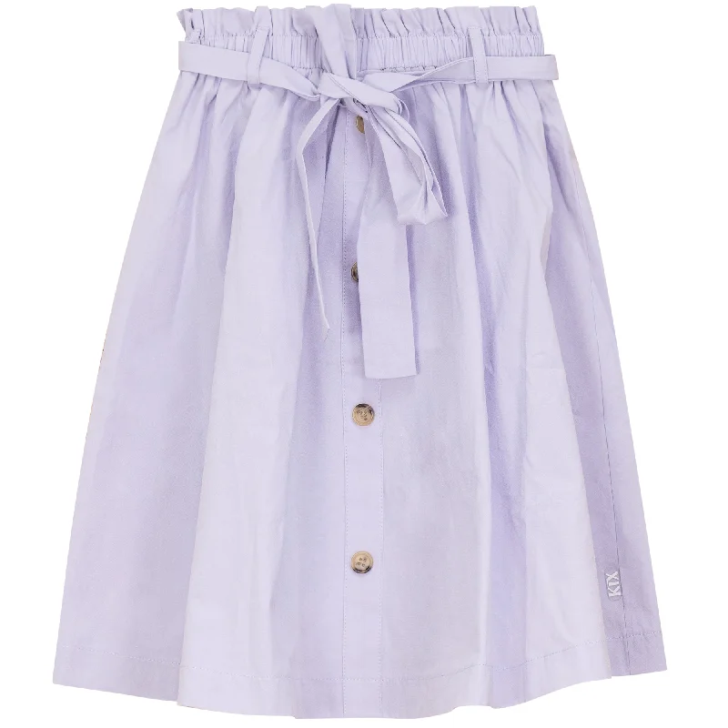 Skirts with sheer overlay-Women's Lace Ruffle Skirts-skirt belted with buttons down the middle - lavender