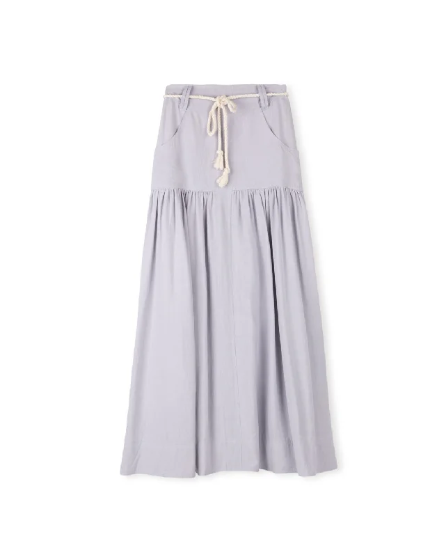 Skirts for stylish comfort-Women's Button-Front Ruffle Skirts-skirt midi rope belt - light grey