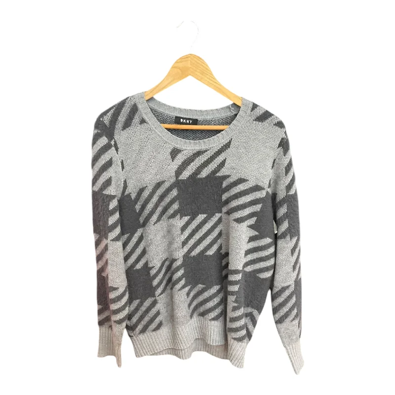 Blue striped pullover sweater for trends-Women's Shawl Collar Pullovers-Sweater By Dkny In Checkered Pattern, Size: L