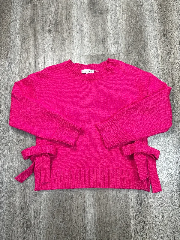 Red crew-neck pullover sweater for classic-Women's Satin Pleated Pullovers-Sweater By English Factory In Pink, Size: S