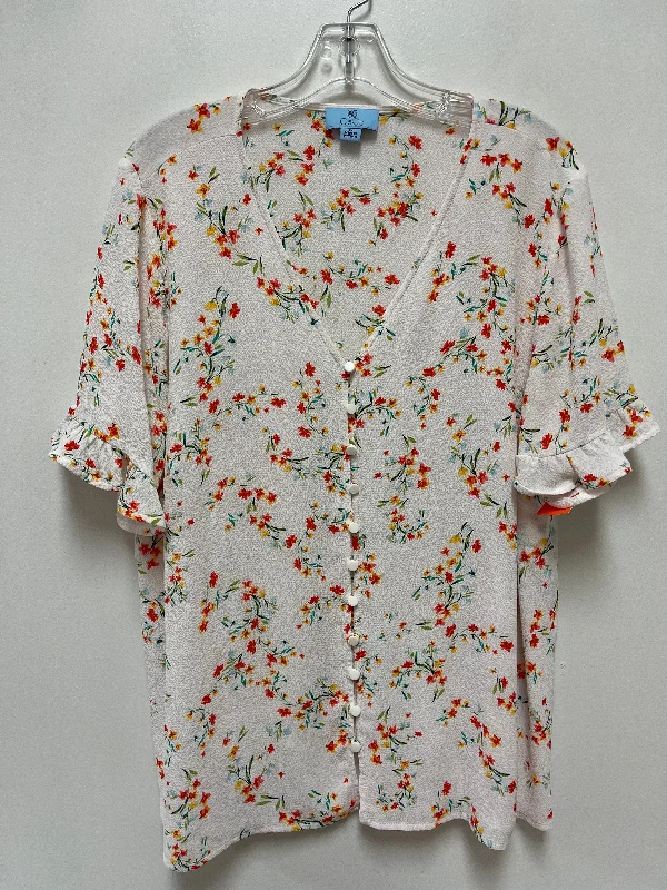 starched blouses for work-Blouses and shirts for summer travel -Women's Wrap Blouses-Top Short Sleeve By Cece In Floral Print, Size: 1x