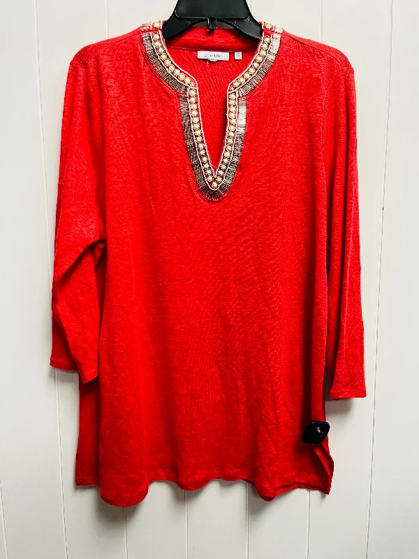 ikat blouses for women-Blouses and shirts with wrap back -Women's Velvet Blouses-Top Long Sleeve By Chicos In Red, Size: L