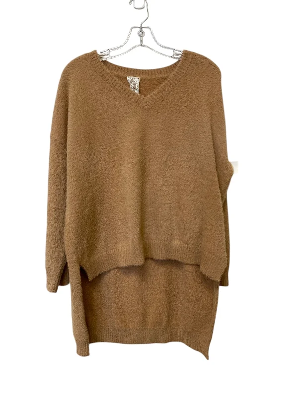 Cashmere grey pullover sweater for luxe-Women's Striped Pullovers-Sweater By Clothes Mentor In Brown, Size: S