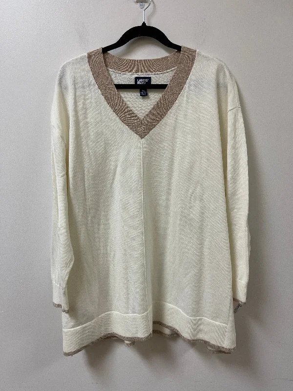 Acrylic crew-neck pullover sweater for budget-Women's Floral Pullovers-Sweater By Lands End In Cream, Size: 2x