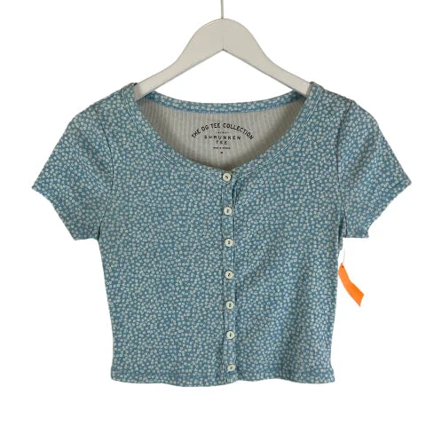 ruched blouses online-Blouses and shirts with ruffle neck -Women's Button-Up Shirts-Top Short Sleeve By Aeropostale In Blue, Size: M