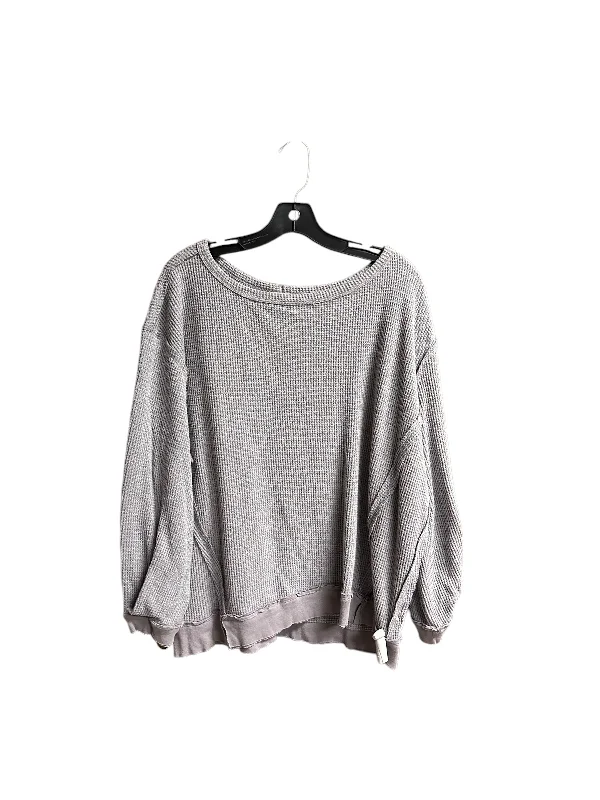 Cotton acrylic pullover sweater for summer-Women's Ribbed Ruffle Pullovers-Sweater By Pink Lily In Grey, Size: S