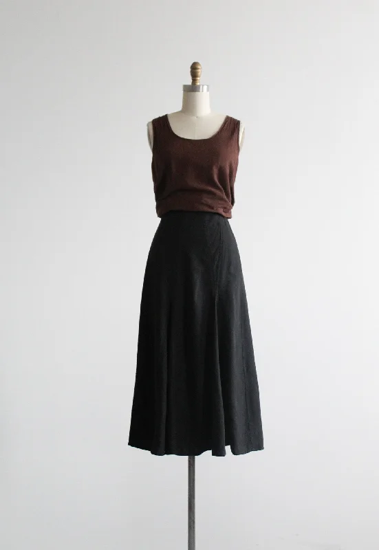 Skirts with flared fabric-Women's Low-Waisted Pleated Skirts-black linen midi skirt