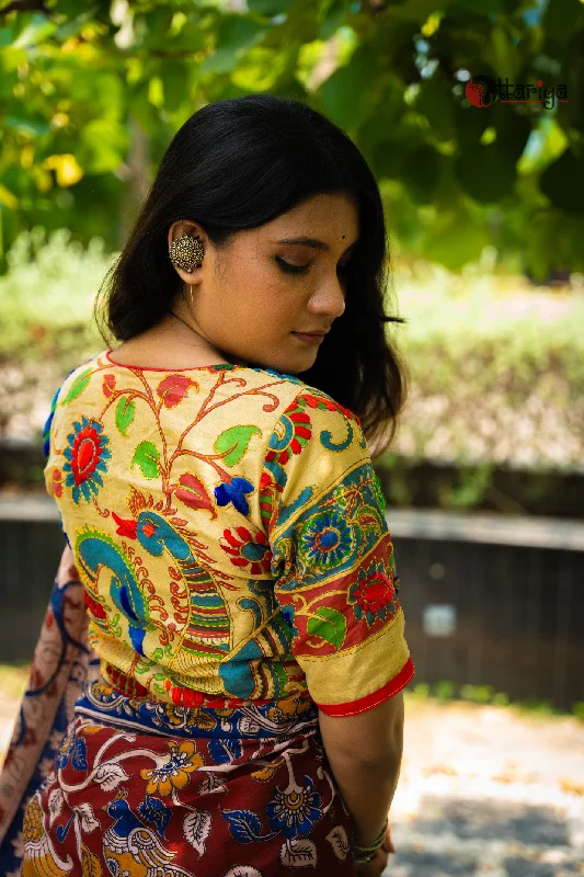 smocked blouses online-Blouses and shirts with floral sleeves -Women's Pointed Collar Shirts-Mayurakshi Blouse