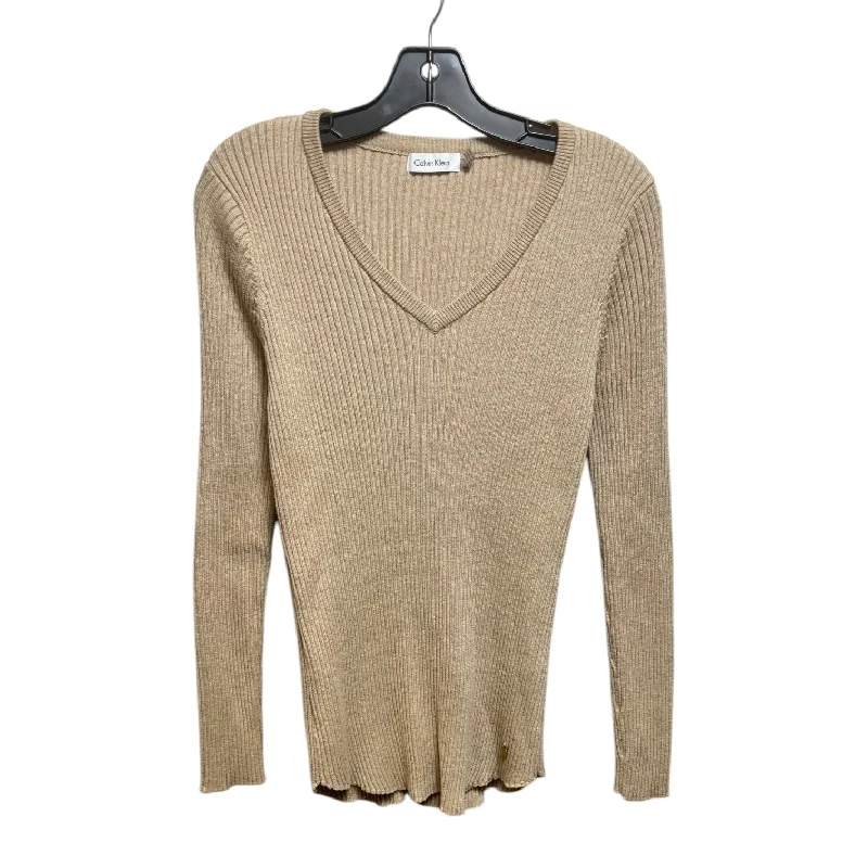 Silk beige pullover sweater for elegance-Women's Textured Pencil Pullovers-Sweater By Calvin Klein In Cream, Size: S