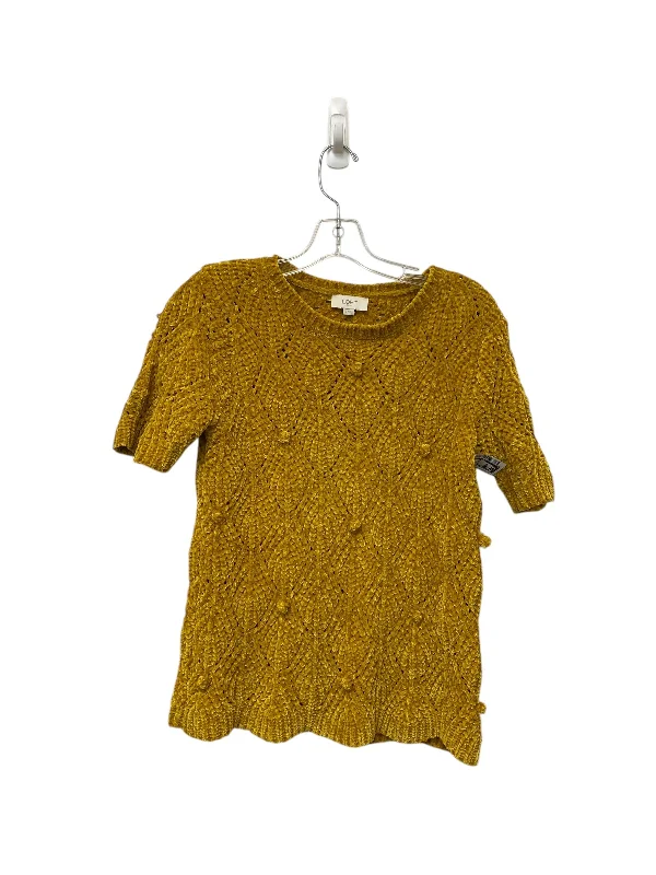 Green turtleneck pullover sweater for warmth-Women's Layered Pullovers-Sweater Short Sleeve By Loft In Yellow, Size: M