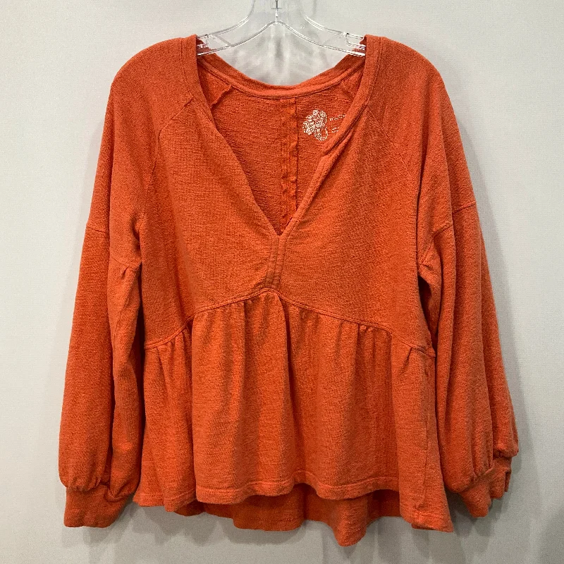 polka dot shirts-Blouses and shirts for winter events -Women's Smocked Neck Blouses-Top Long Sleeve By Pilcro In Orange, Size: L