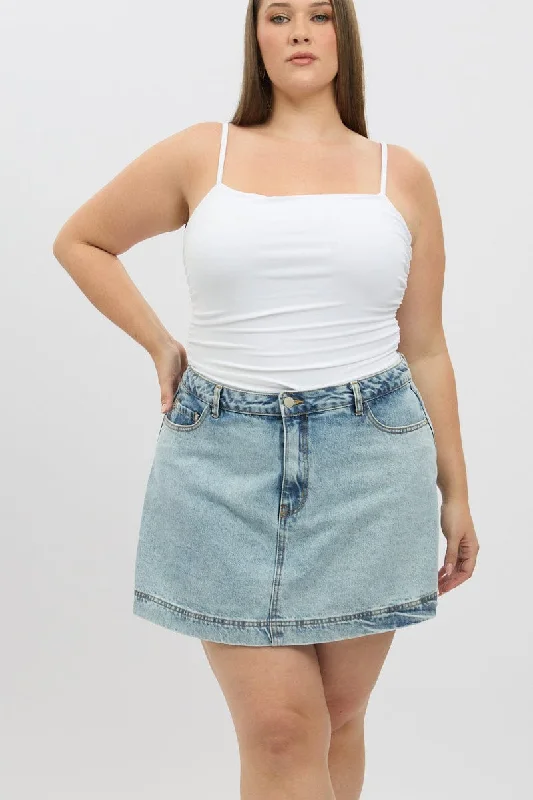 Skirts with subtle print-Women's Modern Skirts-Denim Denim Skort Skirt High Rise