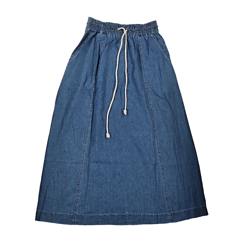 Skirts with flared fabric-Women's Zip-Up Floral Skirts-skirt flowy with waist tie - denim