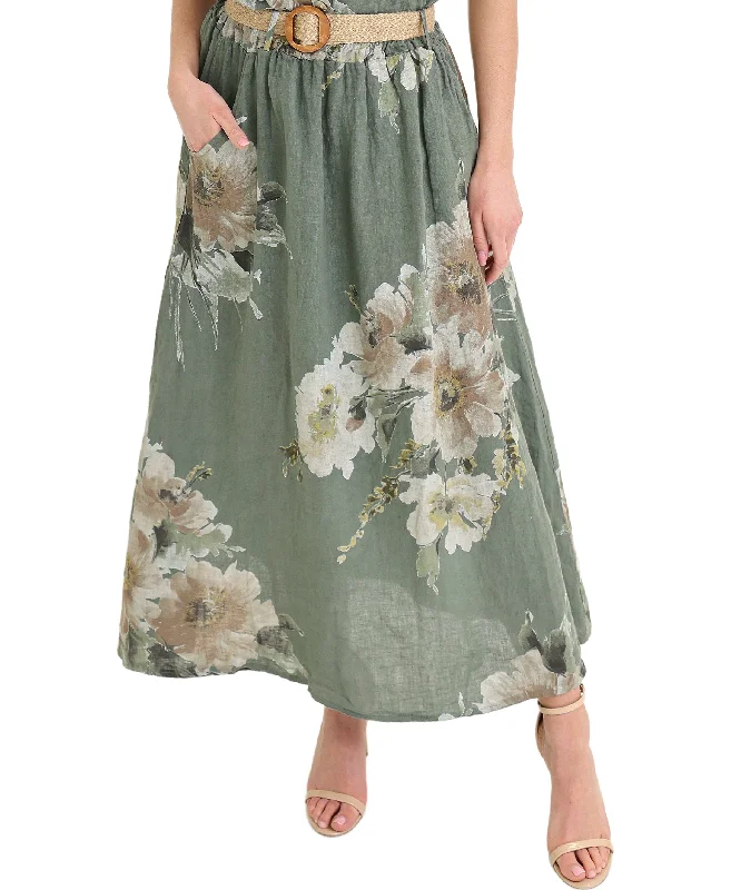 Skirts for evening parties-Women's High-Waisted Pencil Skirts-Linen Floral Maxi Skirt