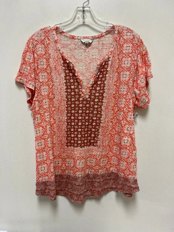 rose blouses for summer-Blouses and shirts with scalloped edges -Women's Elegant Blouses-Top Short Sleeve By Lucky Brand In Orange, Size: 1x