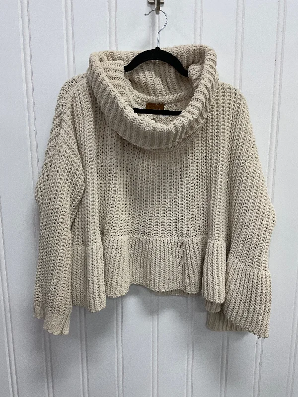 White cable-knit pullover sweater for texture-Women's Party Pullovers-Sweater By Pol In Tan, Size: M