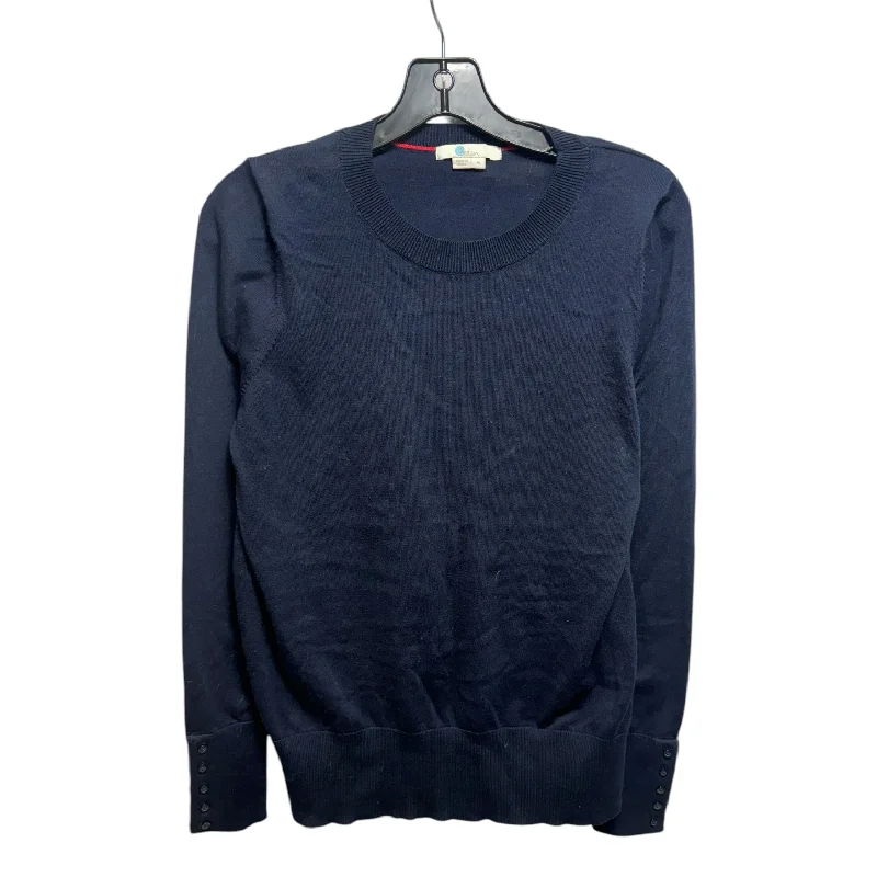 Blue V-neck pullover sweater for office-Women's Satin Ruffle Pullovers-Sweater By Boden In Navy, Size: M