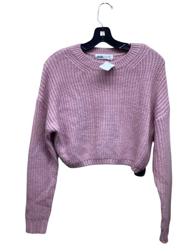 Turtleneck acrylic pullover sweater for budget-Women's Low-Waisted Ruffle Pullovers-Sweater By Elodie In Pink, Size: S