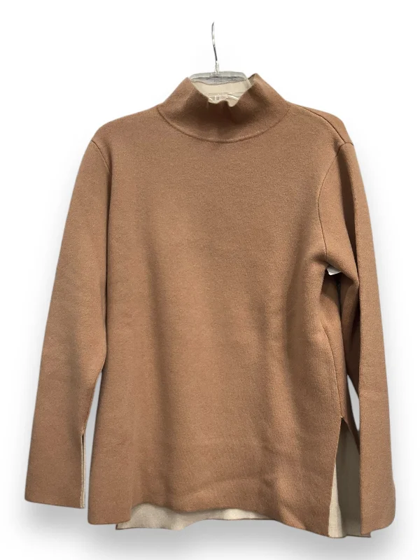 Turtleneck mohair pullover sweater for warmth-Women's Thermal Ruffle Pullovers-Sweater By Cma In Tan, Size: L