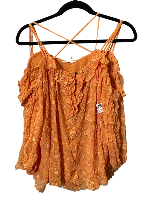 folk blouses for spring-Blouses and shirts with gathered neck -Women's Applique Blouses-Top Short Sleeve By Floreat In Orange, Size: S