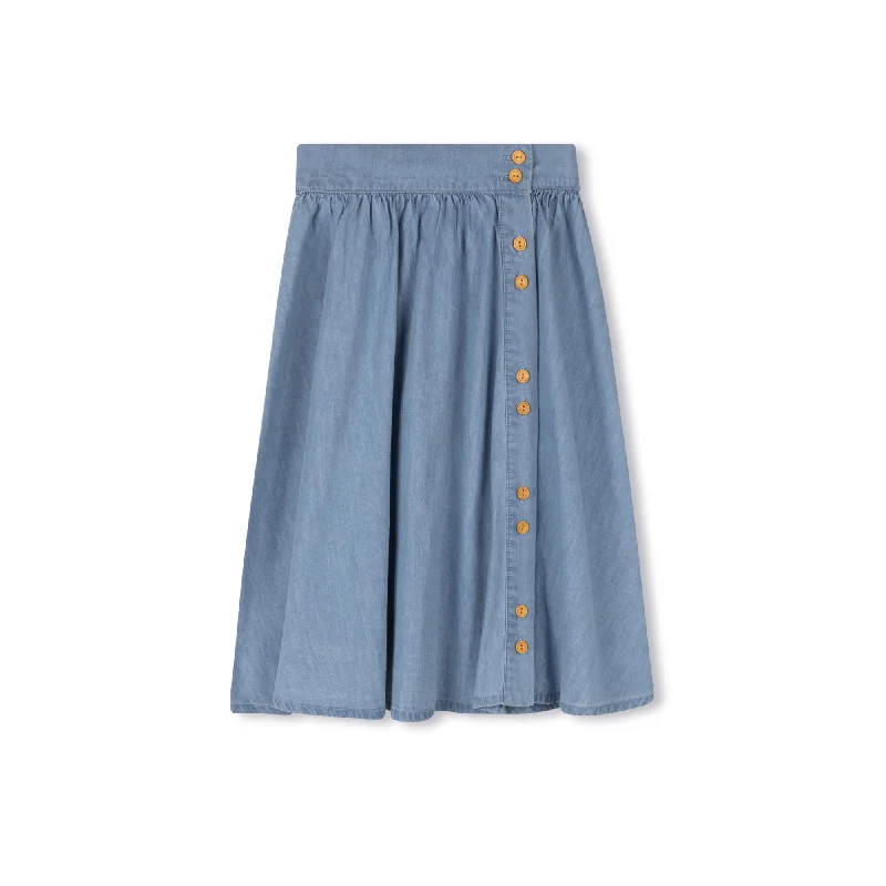 Skirts in light blue-Women's High-Waisted Skirts-Velvette Label Denim Button Skirt