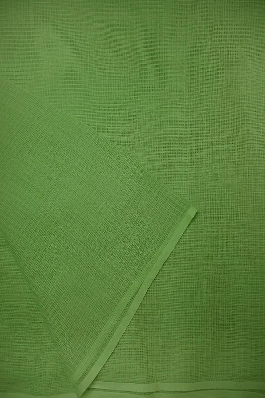 pressed blouses for work-Blouses and shirts with tie sleeves -Women's Ruffle Trim Blouses-Light Green Handwoven Kota Doria Cotton Fabric - 1.9m