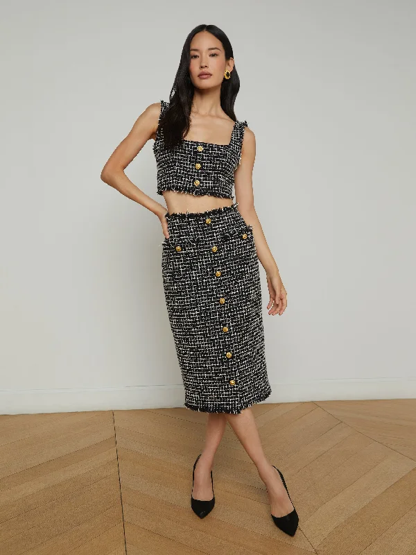 Skirts for spring-Women's Cotton Skirts-Tai Tweed Midi Skirt