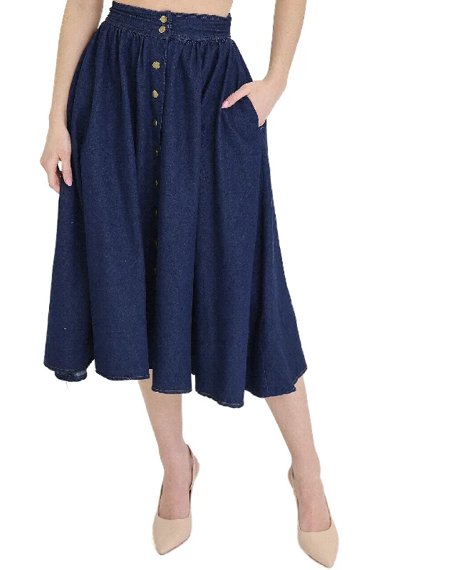 Skirts with ruffles-Women's Comfortable Skirts-Denim Button Front Skirt