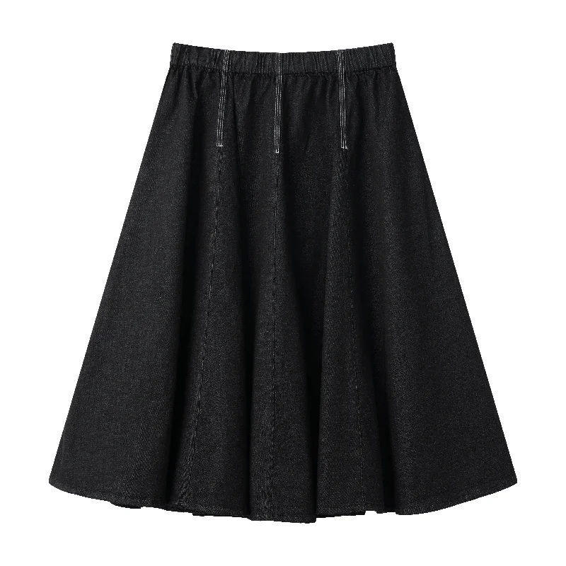 Skirts in soft peach-Women's Straight Skirts-circle skirt with rubber waist - black denim