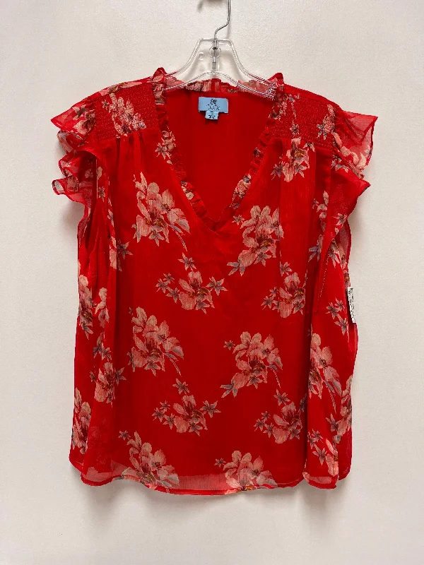 sapphire silk shirts-Blouses and shirts for winter casual -Women's Bohemian Blouses-Top Short Sleeve By Cece In Red, Size: 1x