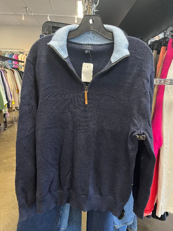 Blue striped pullover sweater for trends-Women's Fleece Denim Pullovers-Sweater By J. Crew In Navy, Size: M